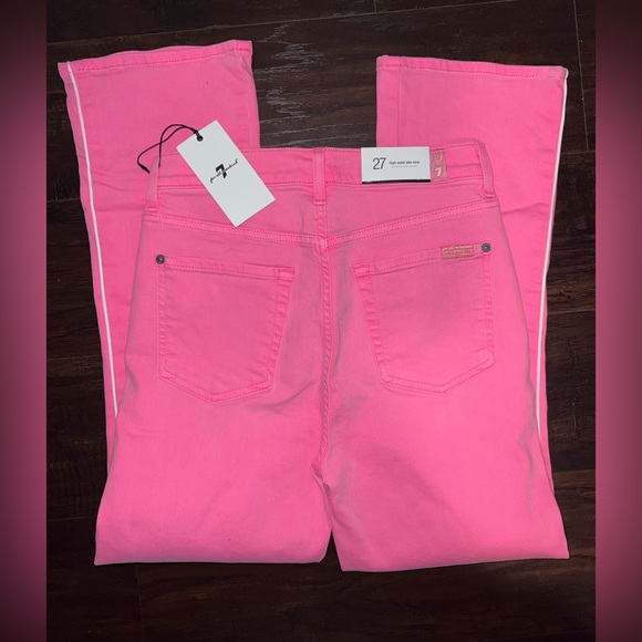 🩷 NWT! 7 for All Mankind Barbie Pink Stripe Flare Jeans - Picture 5 of 7